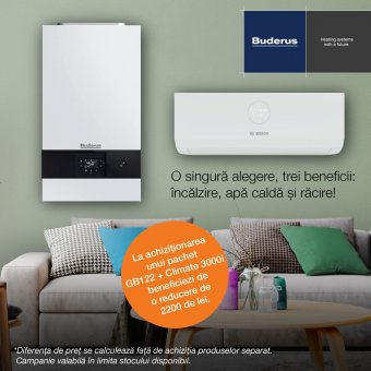 PROMOTIE PACHET CT Buderus Logamax Plus GB122 si AC BOSCH Climate3000–12000 BTU